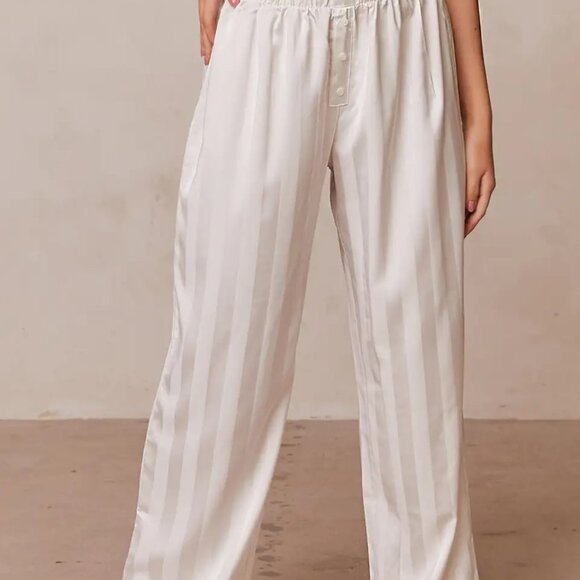 Lounge Striped Satin Pajama Set in "Pearl" - Picture 11 of 16